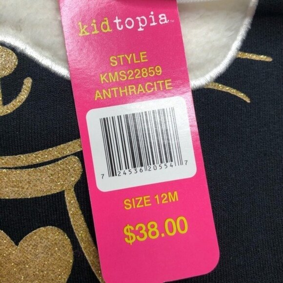 KIDTOPIA Black Shiny Gold Cat Sweatshirt Leggings Pants 2 Piece Set Size 12 M - Picture 4 of 4